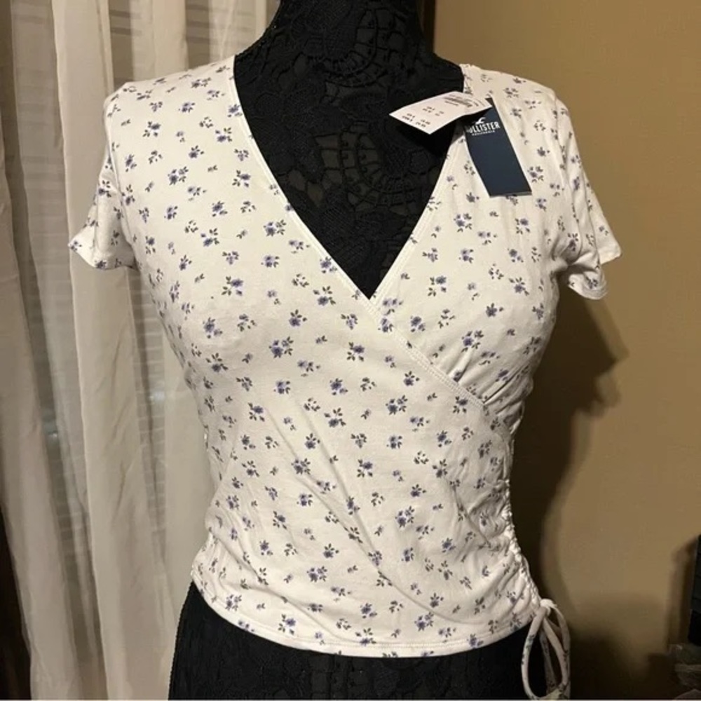 Hollister White Floral Wrap Blouse